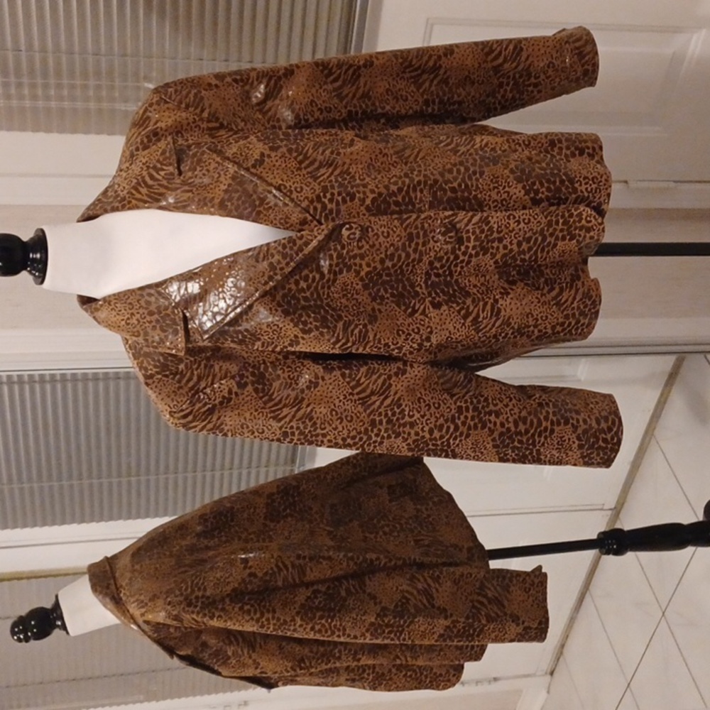Animal Print Genuine Leather Jacket - Size 3X